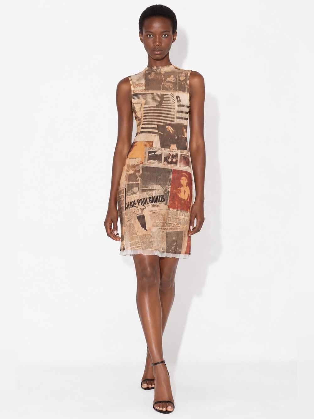 NWT Jean Paul Gaultier Journal Print Mesh Open Back  Dress